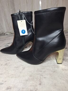 a new day Memory Foam Black Pointed Ankle Boot with Gold Heel - Women's 7